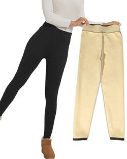 CheChury Leggings Damen Warme Hosen Super Dicke Leggings Elastische Hosen High Waist Thermoleggins Fleece Hose Winter Wärme Jogginghose Damen Thermohose Hosen mit Taschen Freizeithose Frauen,Schwarz,S von CheChury