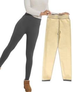 CheChury Leggings Damen Warme Hosen Super Dicke Leggings Elastische Hosen High Waist Thermoleggins Fleece Hose Winter Wärme Jogginghose Damen Thermohose Hosen mit Taschen Freizeithose Frauen,Grau,M von CheChury