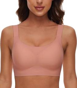 CheChury Nahtloser BH Damen Ohne Bügel Soft BH Bralette Klassischer T Shirt BH Komfort Schalen BHS Weicher Bralette Gepolstert Bustier Große Brüste Schlaf BH Push up Sport BH Seamless Bra,Rosa,3XL von CheChury