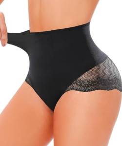 CheChury Shapewear Damen Miederhose Bauchweg Unterhose Figurformender Body Shaper Dame Slip Spitze Miederslip Hohe Taille Mieder String Shapewear Tanga Figurformende Sexy Unterwäsche,Schwarz,XL-XXL von CheChury