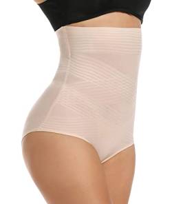 CheChury Shapewear Nahtlose Miederslip Damen Hohe Taille Miederhose Strings Tanga Bauchweg Shapewear Figurformender Slip Formend Miederpants Bauchkontrolle Unterhose Elastisch Body Shaper,Beige,S von CheChury