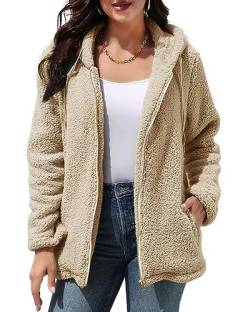 CheChury Sherpa Jacket Damen Kapuzensweatshirt Fleece Kapuzenpullover Teddy Fleece Jacke Warme Frauen Plüschjacke Damen Mantel Winterjacke Hoodie Fleece Sweatshirt Winter Jacke Kapuzenjacke,Khaki,L von CheChury