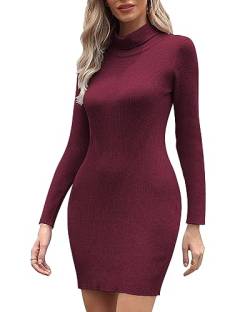 CheChury Strickkleid Damen Kleid Bodycon Langarm Minikleid Winterkleid Rollkragen Pulli Damen Figurbetontes Langarm Bleistift Wickelkleid Partykleid Freizeitkleid Elegant Herbst Bleistift Kleider von CheChury