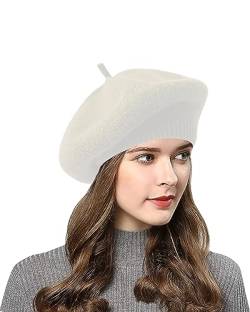 CheChury Strickmütze Damen Französischen Barett Winter Fleece Mütze Grobstrick Wintermützen Warme Frauen Künstler Baskenmütze Vintage Beaniemütze Kaschmir Mütze Damen Wollmütze Warm Beret,Beige von CheChury