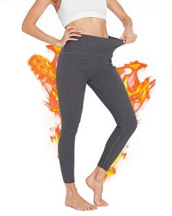 CheChury Thermo Leggings Damen Gefütterte Fleece Winter mit Innenfleece Thermo Laufhose Thermounterwäsche Leggins Warme Sporthose Leggings High Waist Fitness Laufen Wandern Yogahosen Hält,Grau,L von CheChury