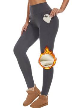 CheChury Thermo Leggings Damen Winter High Waist mit Innenfleece Damen Winter Warme Sporthose mit Taschen Damen Sport Leggings Damen Yogahose für Fitness Laufen Wandern Outdoor Hosen von CheChury