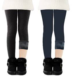 CheChury Thermoleggings Kinder Fleece Leggins Kinder Winterleggings Thermo Mädchen Fleece Gefüttert Leggings Baumwolle Hosen Winter Dicke Warme Lange Thermohose Elastische,Schwarz+Marine,122-128 von CheChury