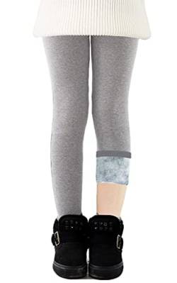 CheChury Thermoleggings Kinder Fleece Leggins Kinder Winterleggings Thermo Mädchen Fleece Gefüttert Leggings Baumwolle Hosen Winter Dicke Warme Lange Thermohose Elastische Outdoor,Grau,116 von CheChury