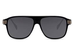 Cheapass Günstige Herren-Sonnenbrille mit recycelten Gläsern und robusten Bügeln aus dunklem Metall UV400-Schutz von Cheapass