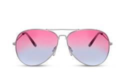 Cheapass Piloten-Sonnenbrille Silber-n Getönt-e Linsen Festival-Brille Gradient Pink bis Violett Verlaufsgläser UV-400 Metall Damen Frauen von Cheapass