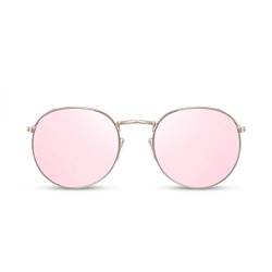 Cheapass Rund-e Sonnenbrille Verspiegelt Rosé-Gold UV-400 Brille Metall Damen Frauen Mädchen von Cheapass