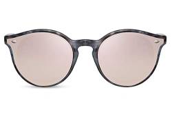 Cheapass Sonnenbrille Blau Marmor Rund Silber Rosa verspiegelte Gläser mit speziellen Ecken Retro UV 400 Frauen von Cheapass