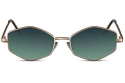 Cheapass Sonnenbrille Damen Herren Retro Skinny Augenmode mit recycelten grünen Gläsern und goldenen Metallbügel UV-Blockierung von Cheapass