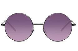 Cheapass Sonnenbrille Damen Herren große runde silberfarbene Metall mit violett Gläsern UV400-geschützt von Cheapass