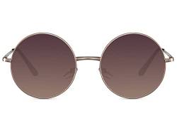 Cheapass Sonnenbrille Damen Herren rund gold Metallrahmen mit braune Gläsern UV400-geschützt von Cheapass