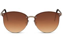 Cheapass Sonnenbrille Damen Sonnenbrille luxuriöse goldene Metallbügel mit runden, rahmenlosen braunen UV400-Gläsern von Cheapass