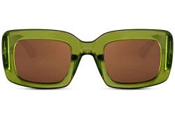 Cheapass Sonnenbrille Damen-Stil mit großen braunen Gläsern und einem dicken transparent/grünem Gestell UV400 geschützt 100% recycelt von Cheapass