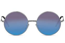 Cheapass Sonnenbrille Damen und Herren silberfarbener Rahmen mit blauem Gläsern UV400-geschützt von Cheapass