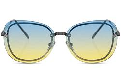Cheapass Sonnenbrille Damenmodell geeignet für Partys, Metallränder mit trendigen UV-blockierenden Gläsern mit Farbverlauf von Blau nach Gelb von Cheapass