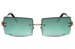 Cheapass Sonnenbrille Festival Retro Hipster Style Goldener Metall HipHop Rahmen mit grünen Gläsern UV400 geschützt Herren Damen von Cheapass