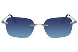 Cheapass Sonnenbrille Festival Retro randloser Stil silbernes Metall mit blauen Verlaufsgläsern UV400 geschützt Herren Damen von Cheapass