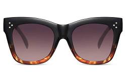 Cheapass Sonnenbrille Frauen' Schwarz bis Leopard breiter Rahmen mit Farbverlauf Linsen und Nieten von Cheapass
