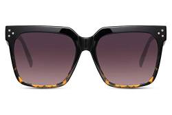 Cheapass Sonnenbrille Frauen' Schwarz bis Leopard rechteckig Rahmen mit Farbverlauf Linsen und Nieten von Cheapass