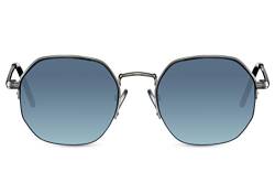 Cheapass Sonnenbrille Günstige Sonnenbrille achteckige Sonnenbrille mit silbernem Metallrahmen und halbrandlosen blauen Gläsern mit Farbverlauf UV400-geschützt Herren Damen von Cheapass