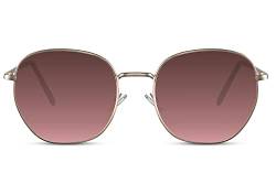 Cheapass Sonnenbrille Günstige Sonnenbrille rund-goldener Metallrahmen mit flexiblen Scharnieren in Retro-Braun/Rosa mit Farbverlauf recycelte Gläser UV400-geschützt für Herren und Damen von Cheapass