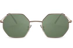 Cheapass Sonnenbrille Hipster-Modell für Herren und Damen mit kleinen Metallrändern und Kunststoff-recycelten grünen Gläsern UV400-Schutz von Cheapass