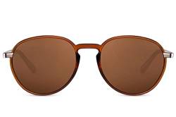 Cheapass Sonnenbrille Ikonsich klassisch runder Retro Vintagerahmen in braun mit braunen Gläsern UV400 geschützt Goldene Metallecken für Männer und Frauen 100% recycelt von Cheapass