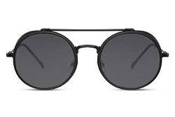 Cheapass Sonnenbrille Klassisch Rund Schwarz Metall mit grauen Linsen und extrem coolen Seitenklappen UV400 für Festival Männer von Cheapass