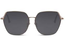 Cheapass Sonnenbrille Modell für Frauen trendy, großes Modell mit dunklen UV400-Gläser mit robusten glänzenden goldenen Bügeln von Cheapass