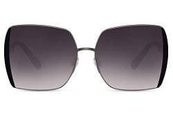 Cheapass Sonnenbrille Oversized Quadratisch Schwarzer Metallstil mit Recycelten Schwarzen Gläsern und Farbverlauf UV400 geschützt Damen von Cheapass