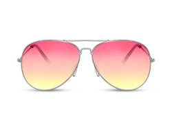 Cheapass Sonnenbrille Piloten-Sonnenbrille Silber-n Pink bis Violett Getönt Flieger-Brille Gradient-Linsen Verlaufsglas UV-400 Cat-2 Metall Damen von Cheapass