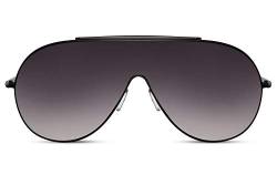 Cheapass Sonnenbrille Schwarz Metall Rund Pilotenbrille Dunkel Einteiliges Objektiv Übergroße XL Groß UV400 Männer Frauen von Cheapass