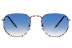 Cheapass Sonnenbrille Sechseckig Sunglasses Silber Rahmen dunkelblaue Verlaufsgläser UV400 geschützt Männer Frauen von Cheapass