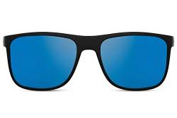 Cheapass Sonnenbrille Sportlich Rechteckige gummierte schwarze Fassung mit blau verspiegelten Gläsern für Herren UV400 geschützt von Cheapass