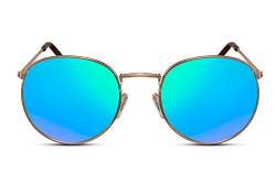 Cheapass Sonnenbrille Verspiegelt Rund-e Brille Gold Grün-Blau UV-400 Metall Festival Damen Herren von Cheapass