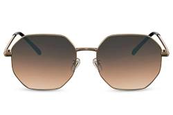 Cheapass Sonnenbrille achteckiger Festival Vintage Style, Goldmetall mit braunen Verlaufsgläsern Herren Damen UV400 geschützt von Cheapass
