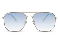 Cheapass Sonnenbrille coole Pilotenbrille Retro Gold Metallform mit blauen Verlaufsgläsern UV400 geschützt Herren von Cheapass