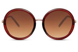 Cheapass Sonnenbrille groß rund Mode Schattierungen rot transparent Rahmen mit braunen Verlaufsgläsern und goldenen Metallbügeln UV400-geschützt Damen von Cheapass