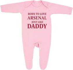 Baby Jungen Mädchen Schlafanzug "Born To Love Arsenal Just Like Daddy", entworfen und bedruckt in Großbritannien, aus 100 % fein gekämmter Baumwolle, rose, 68 von Cheekytots