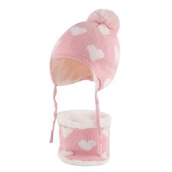 Cheerful Mario 2-5 Jahre Baby Kleinkind Mädchen Beanie Mütze Schlauchschal Set Warmes Fellfutter Rosa von Cheerful Mario