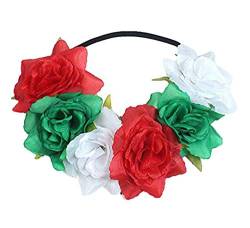 Cheerlife Blumen Stirnband Blumenhaarband Blumenkranz Blumenkrone Haarschmuck zum Weihnachten Halloween Festival Party Kopfschmuck für Damen Mädchen Rot-Weiß-Grün von Cheerlife