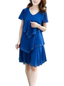 Cheerlife Damen Cocktailkleid Volantkleid Elegant Chiffonkleid Kurzekleid Kurzarm Abend Festlich Kleid 5XL Blau von Cheerlife