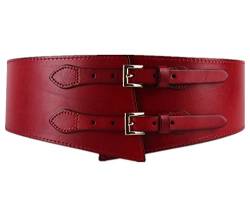 Cheerlife Damen Echt Leder Hüftgürtel 7-10,5cm Breiter doppelt Schnalle Vintage Taillengürtel (Rot) von Cheerlife