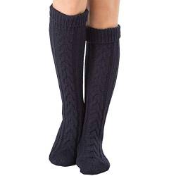 Cheerlife Damen Trachtenstrümpfe Stiefel Kniestrümpfe Overknee Strümpfe 55cm Lang Schüler Überknie Strick Socken (Dunkelblau) von Cheerlife