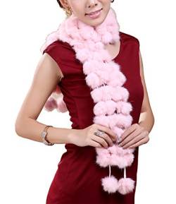 Cheerlife Damen Winter Schal Kragen Pelzkragen Kaninche Pelzschal Fellschal mit Ball Halstuch Pink von Cheerlife