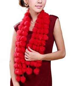 Cheerlife Damen Winter Schal Kragen Pelzkragen Kaninche Pelzschal Fellschal mit Ball Halstuch Rot von Cheerlife